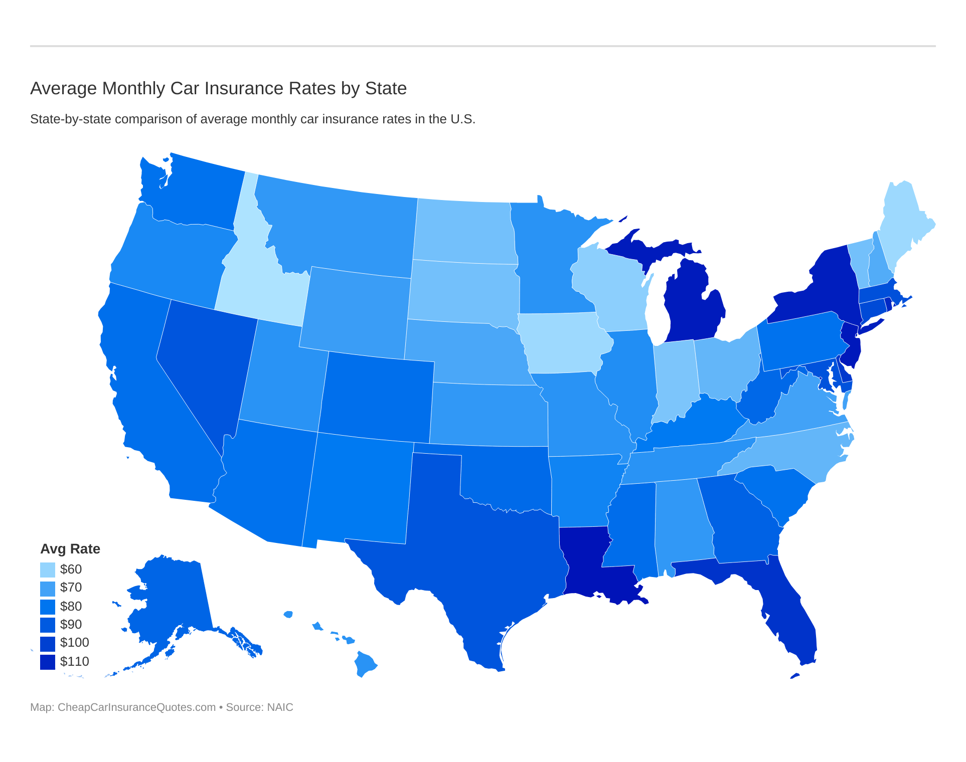 Average Monthly Car Insurance Rates by State