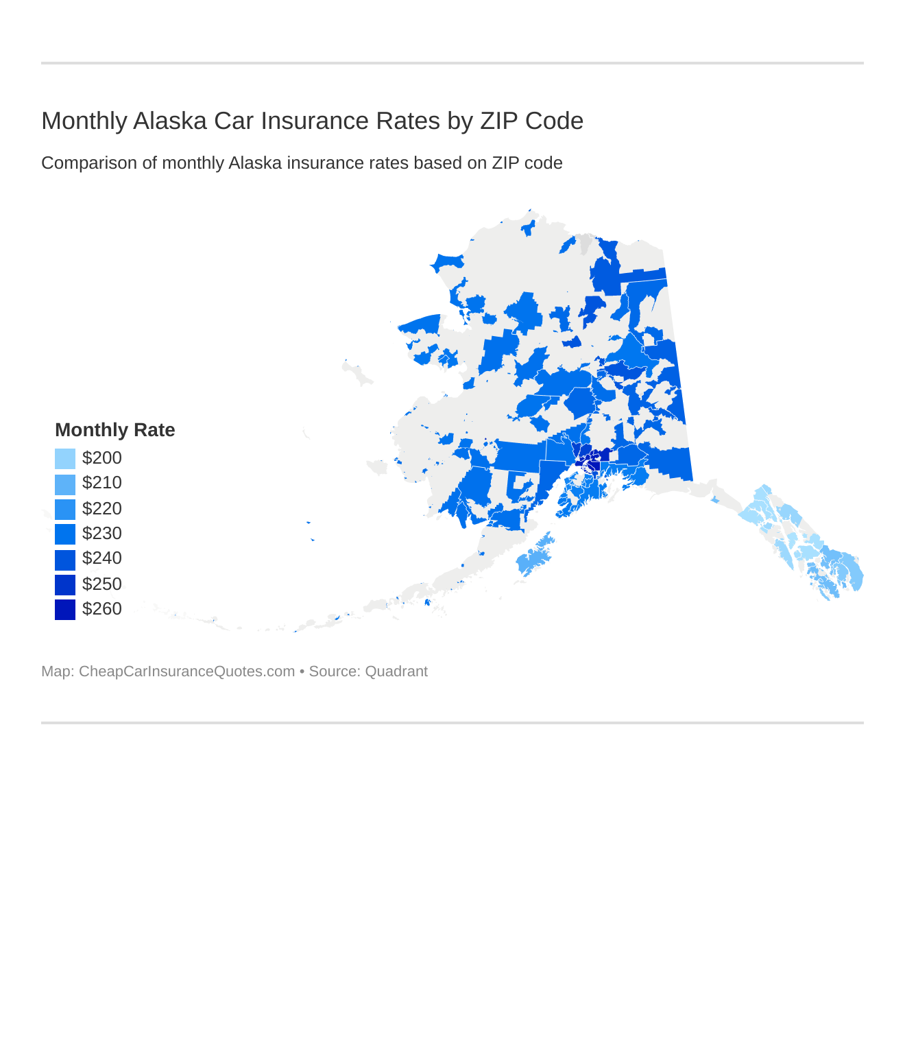 Monthly Alaska Car Insurance Rates by ZIP Code