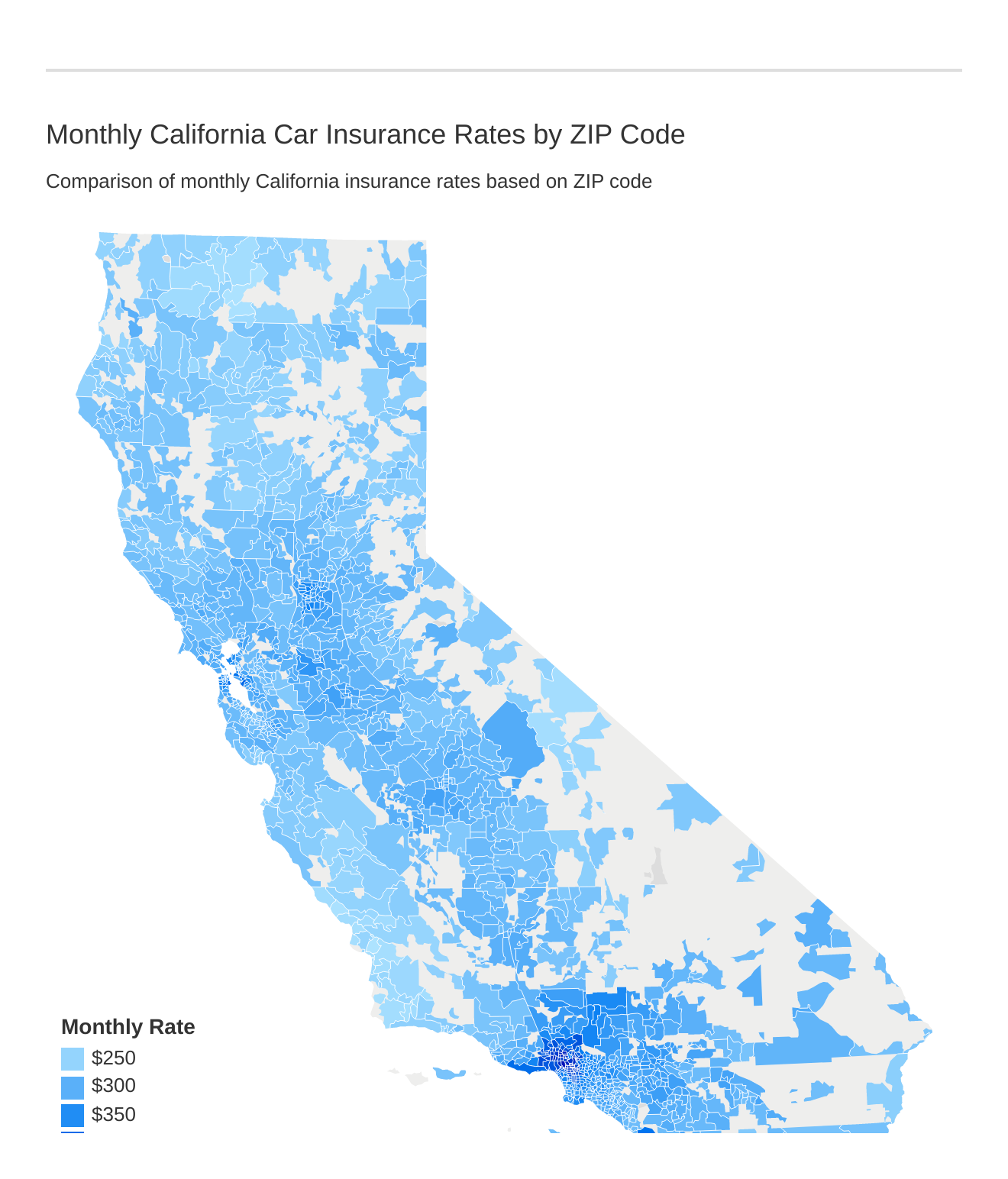 Monthly California Car Insurance Rates by ZIP Code