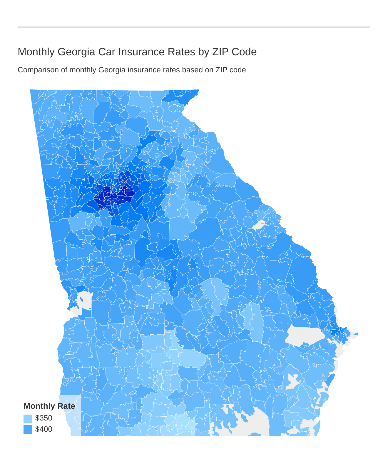 Monthly Georgia Car Insurance Rates by ZIP Code