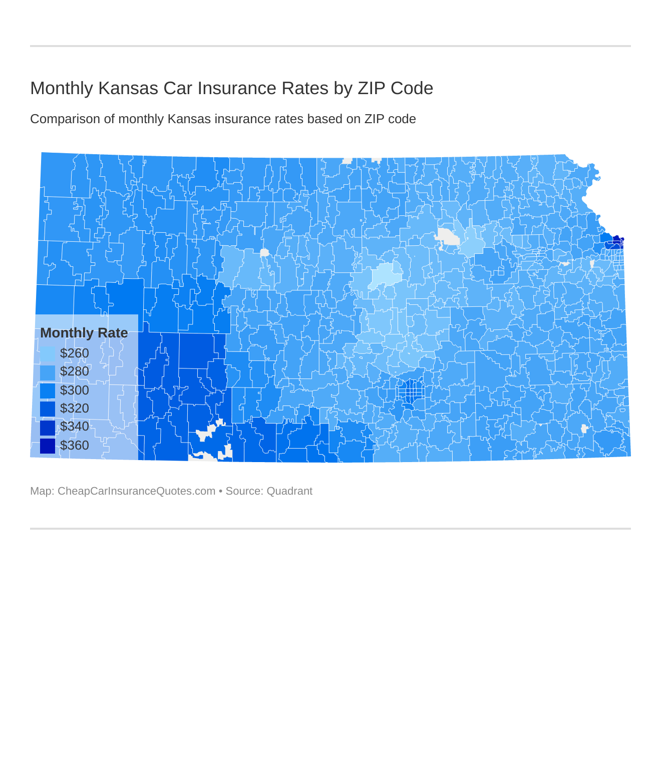 Monthly Kansas Car Insurance Rates by ZIP Code