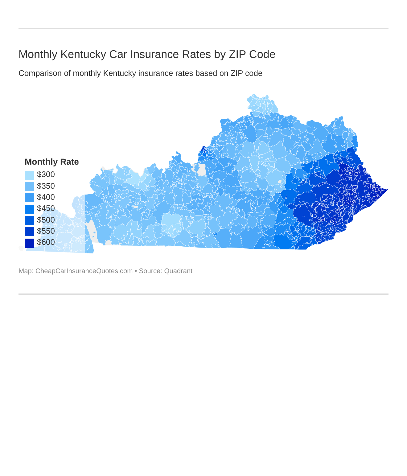 Monthly Kentucky Car Insurance Rates by ZIP Code