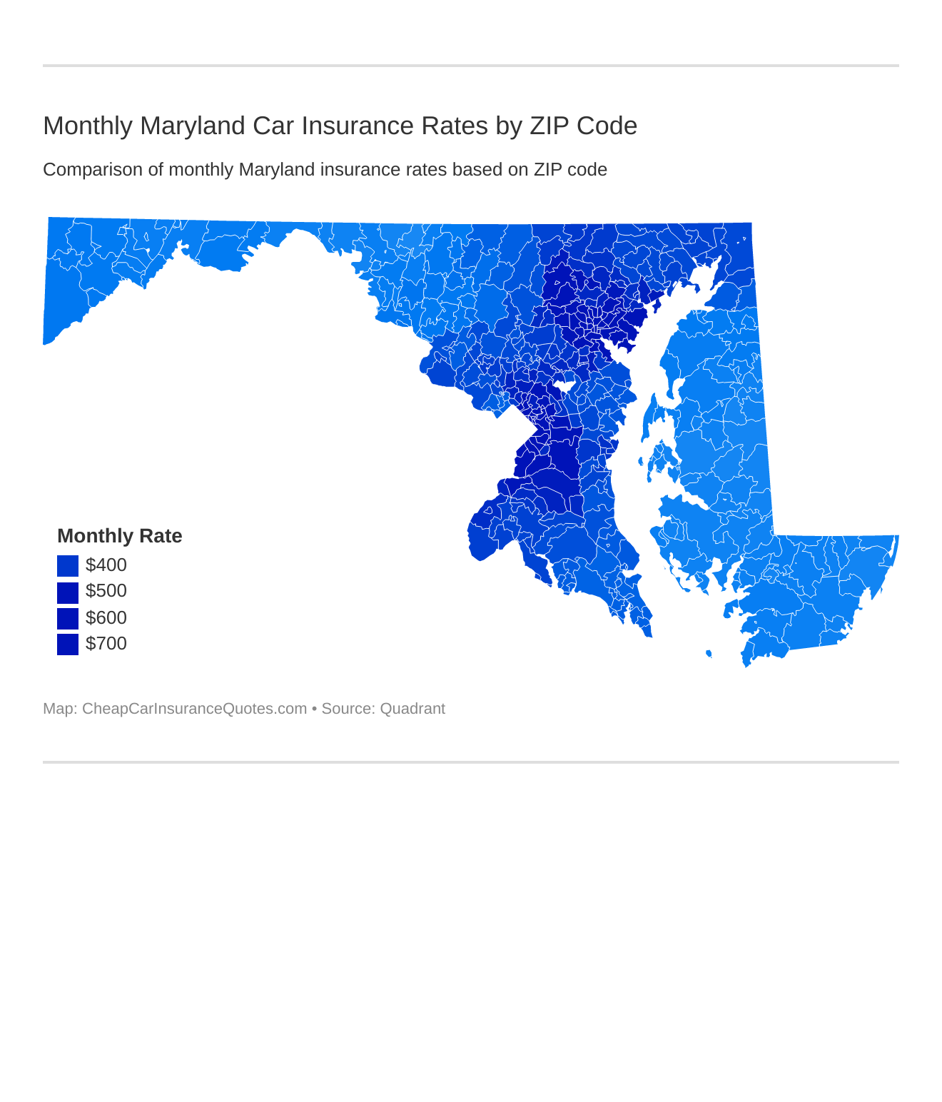 Monthly Maryland Car Insurance Rates by ZIP Code