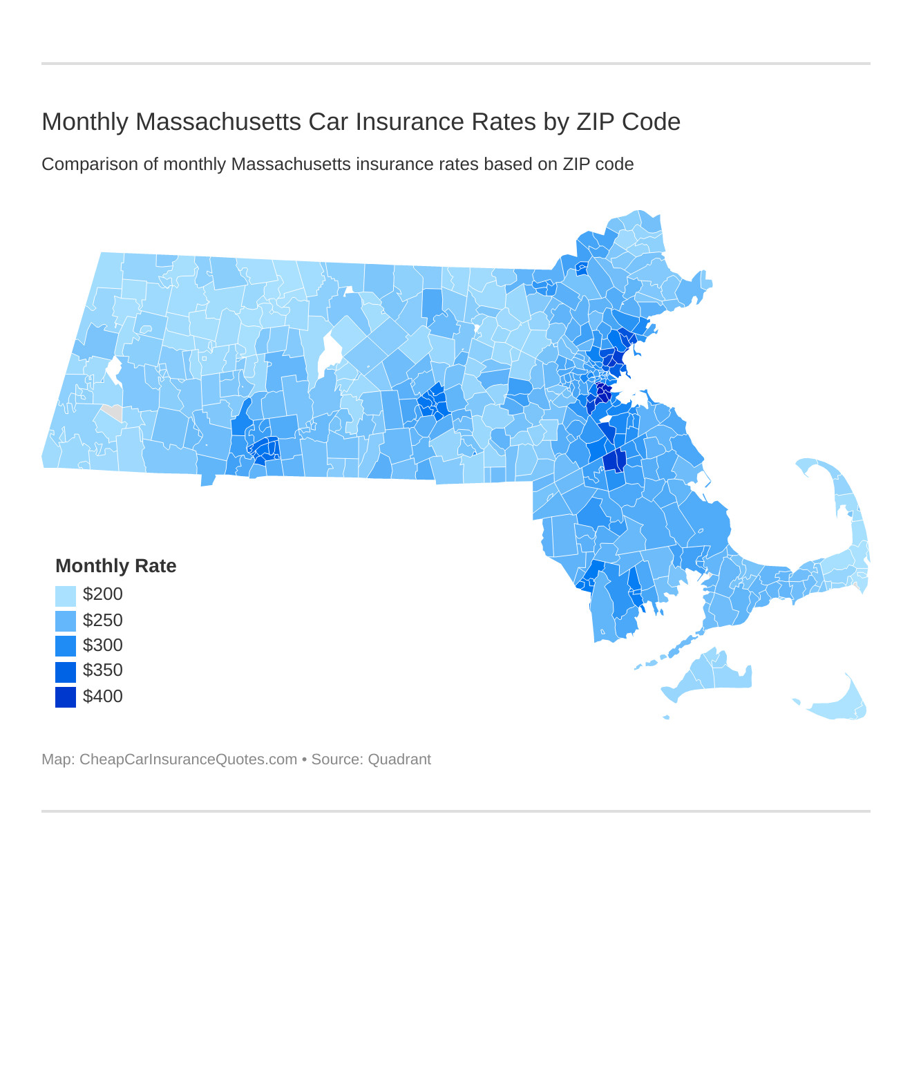 Monthly Massachusetts Car Insurance Rates by ZIP Code