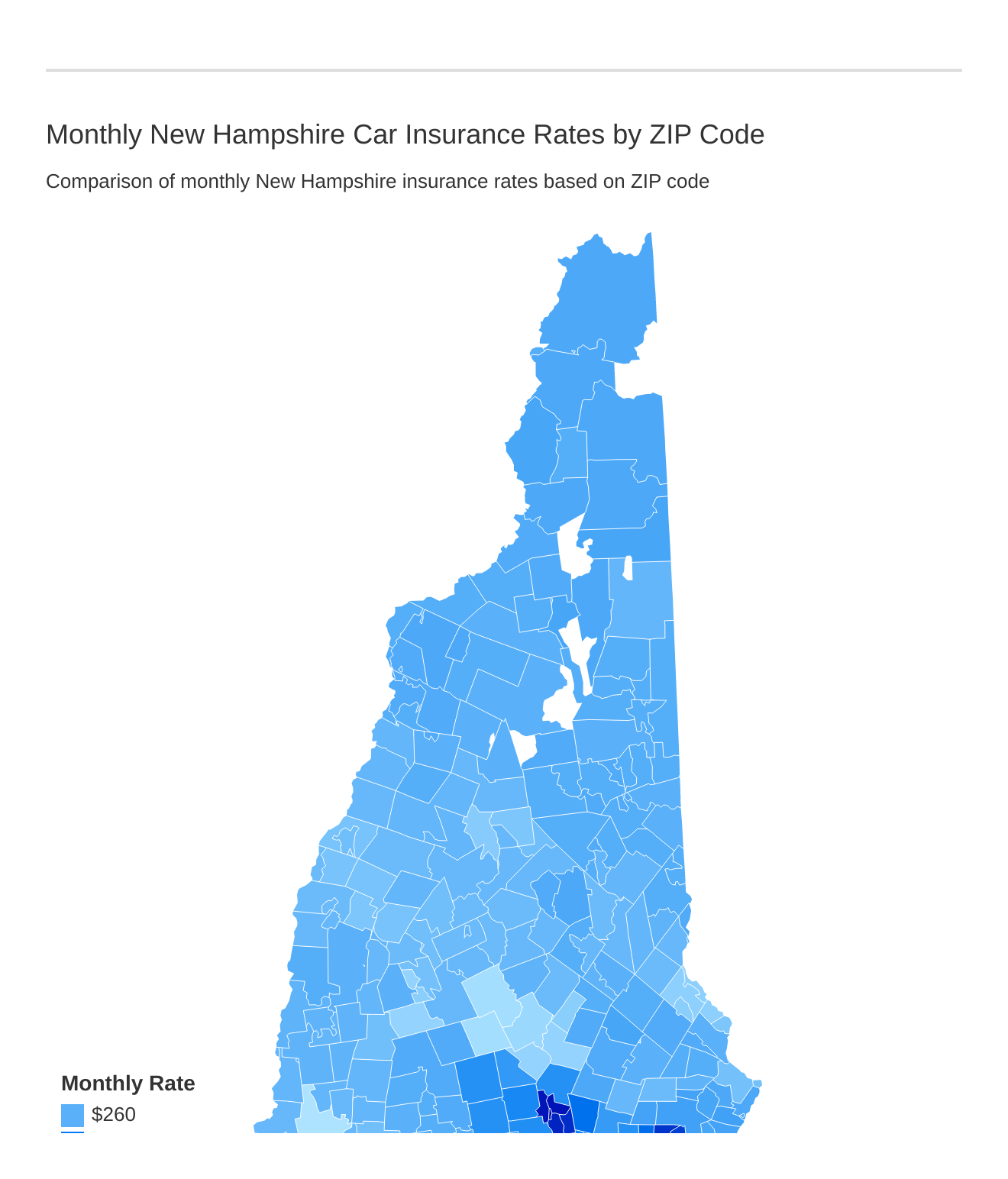 Monthly New Hampshire Car Insurance Rates by ZIP Code