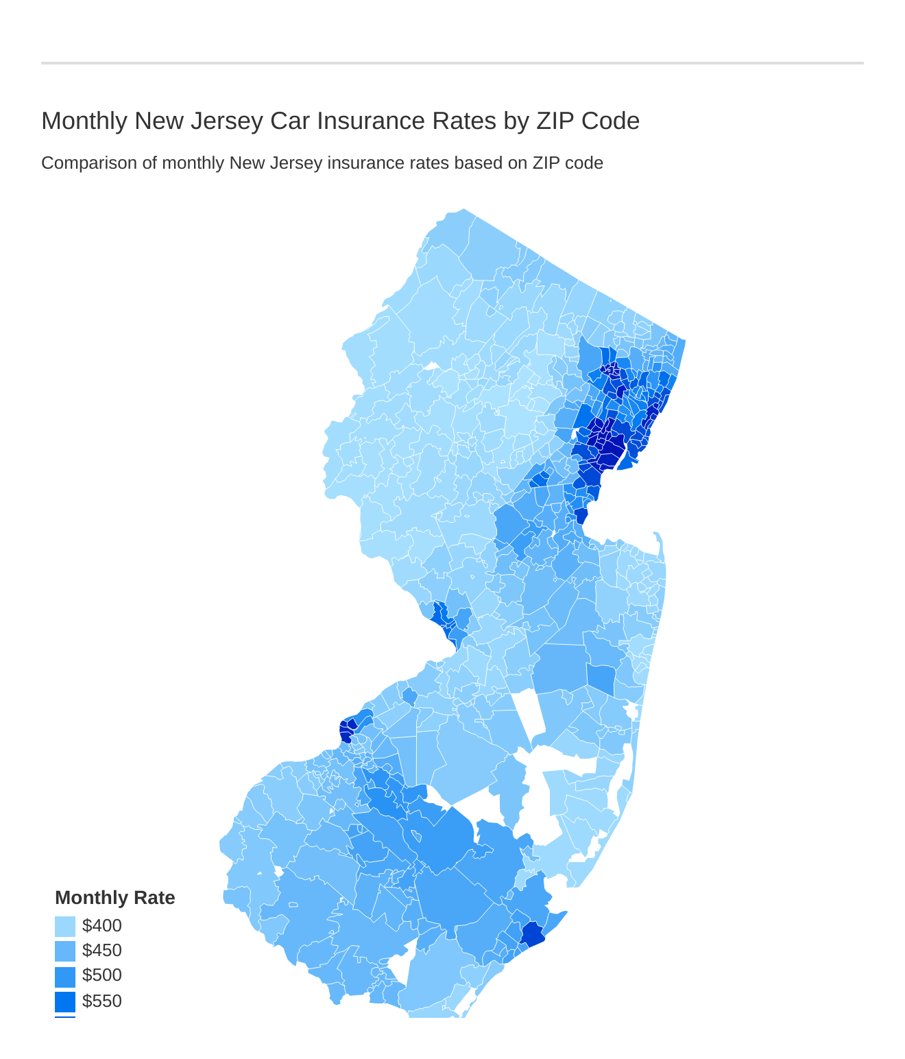 Monthly New Jersey Car Insurance Rates by ZIP Code