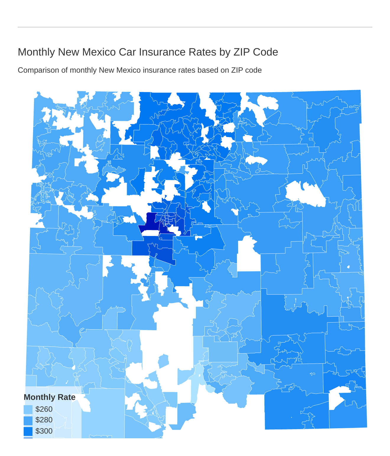 Monthly New Mexico Car Insurance Rates by ZIP Code