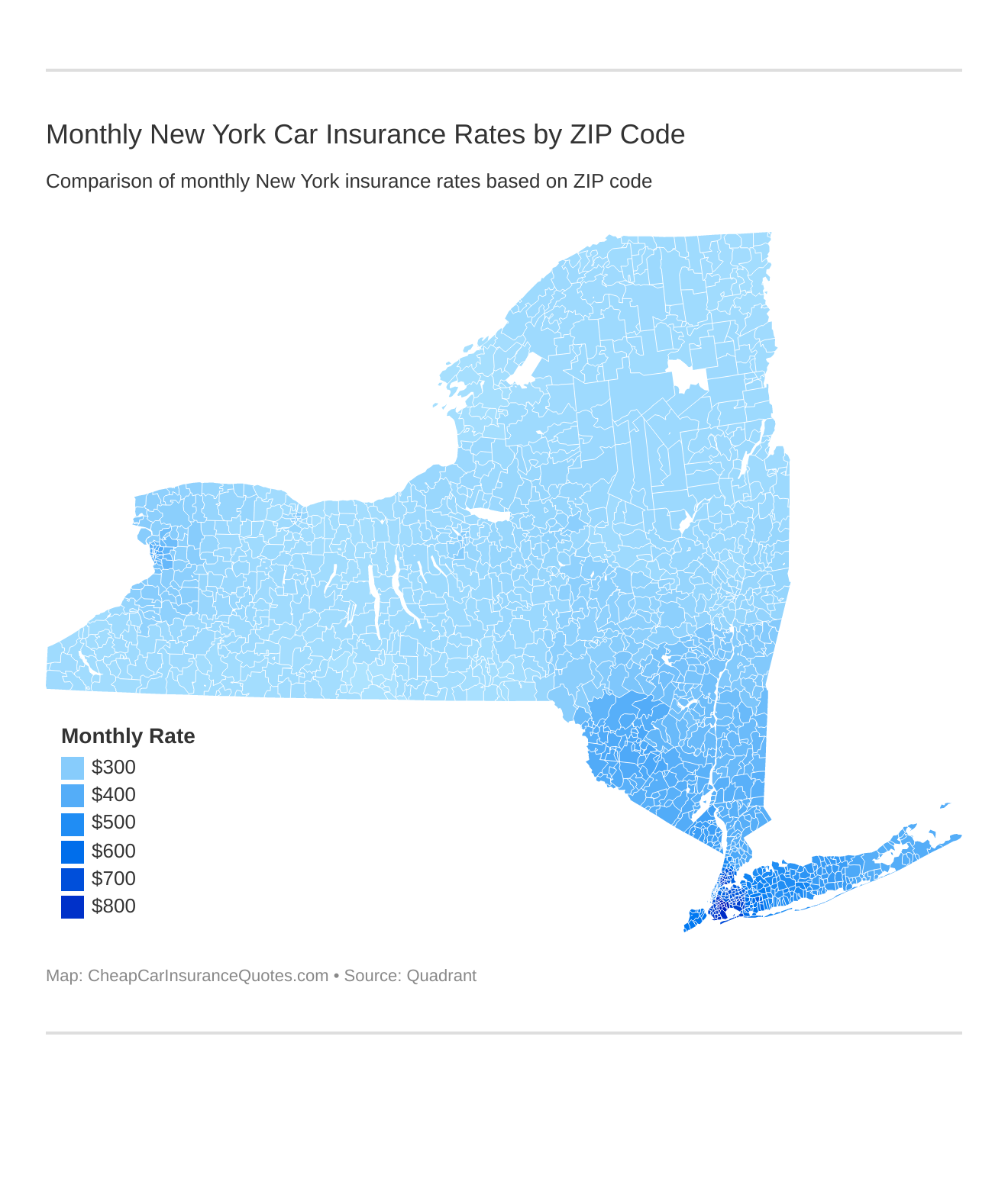 Monthly New York Car Insurance Rates by ZIP Code