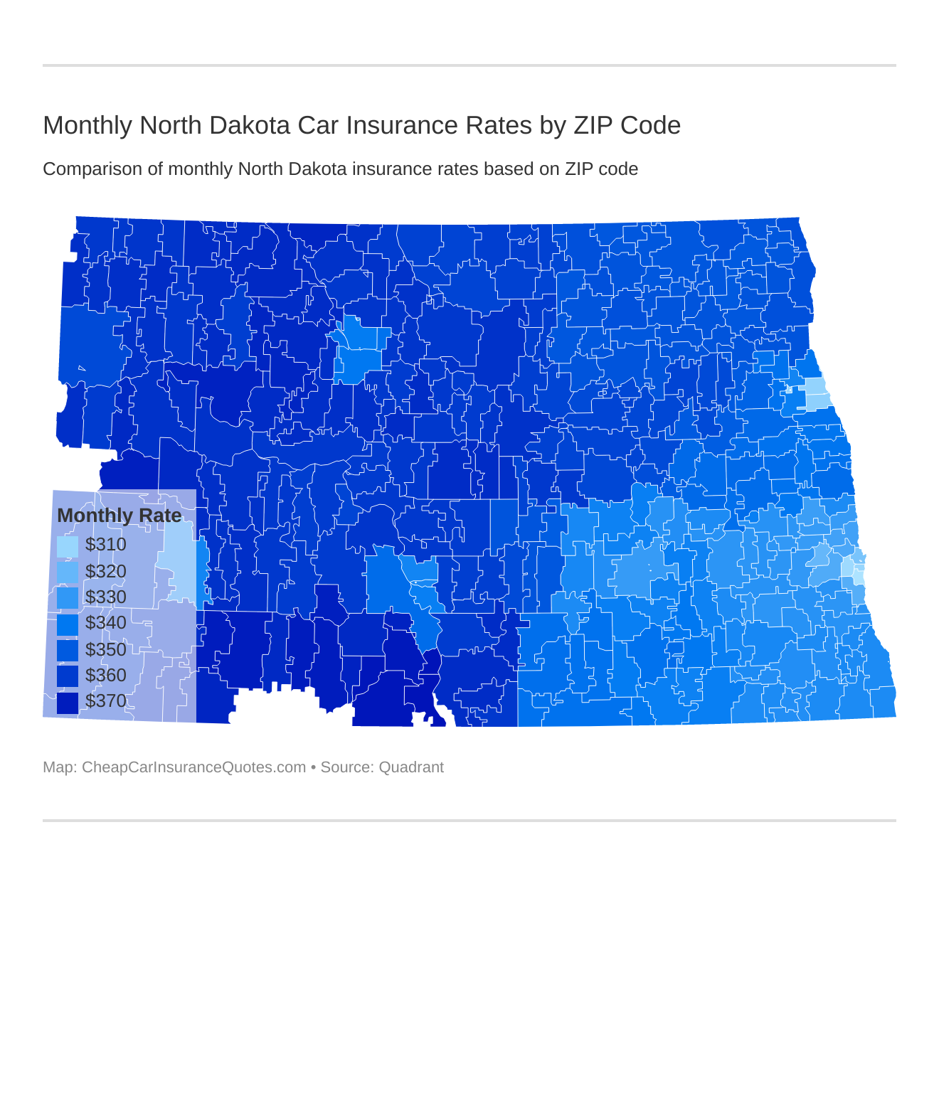 Monthly North Dakota Car Insurance Rates by ZIP Code