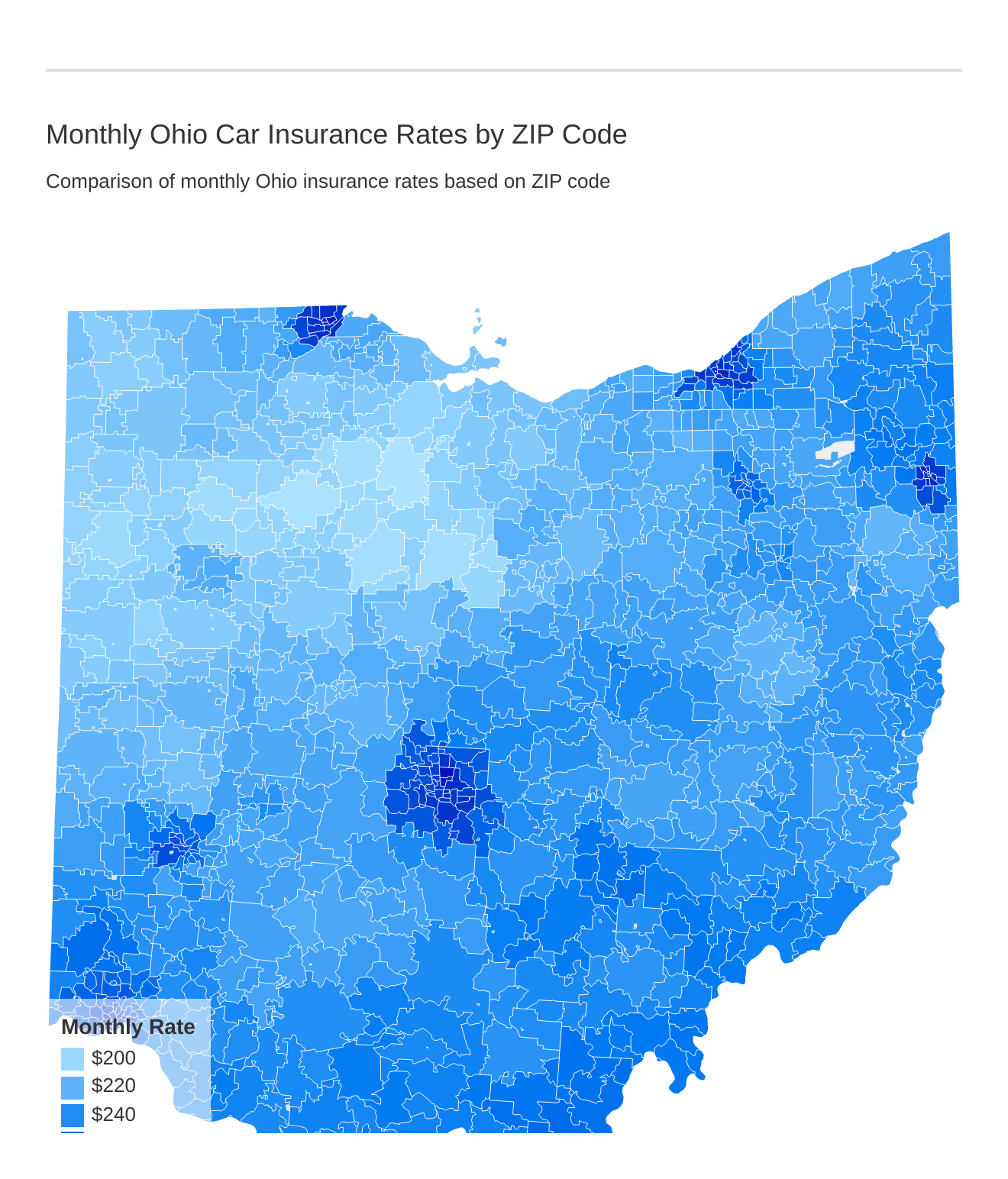 Monthly Ohio Car Insurance Rates by ZIP Code