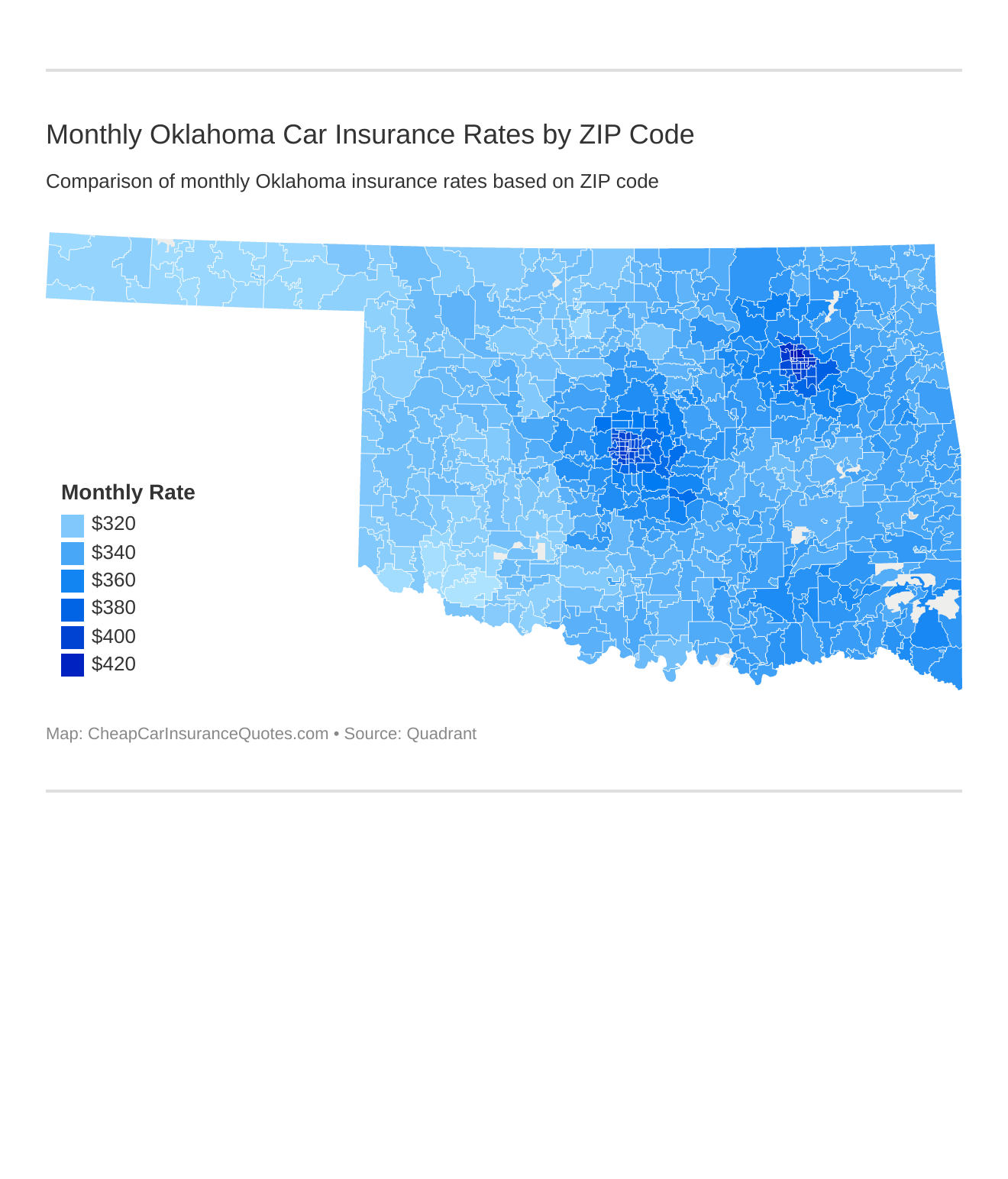 Monthly Oklahoma Car Insurance Rates by ZIP Code