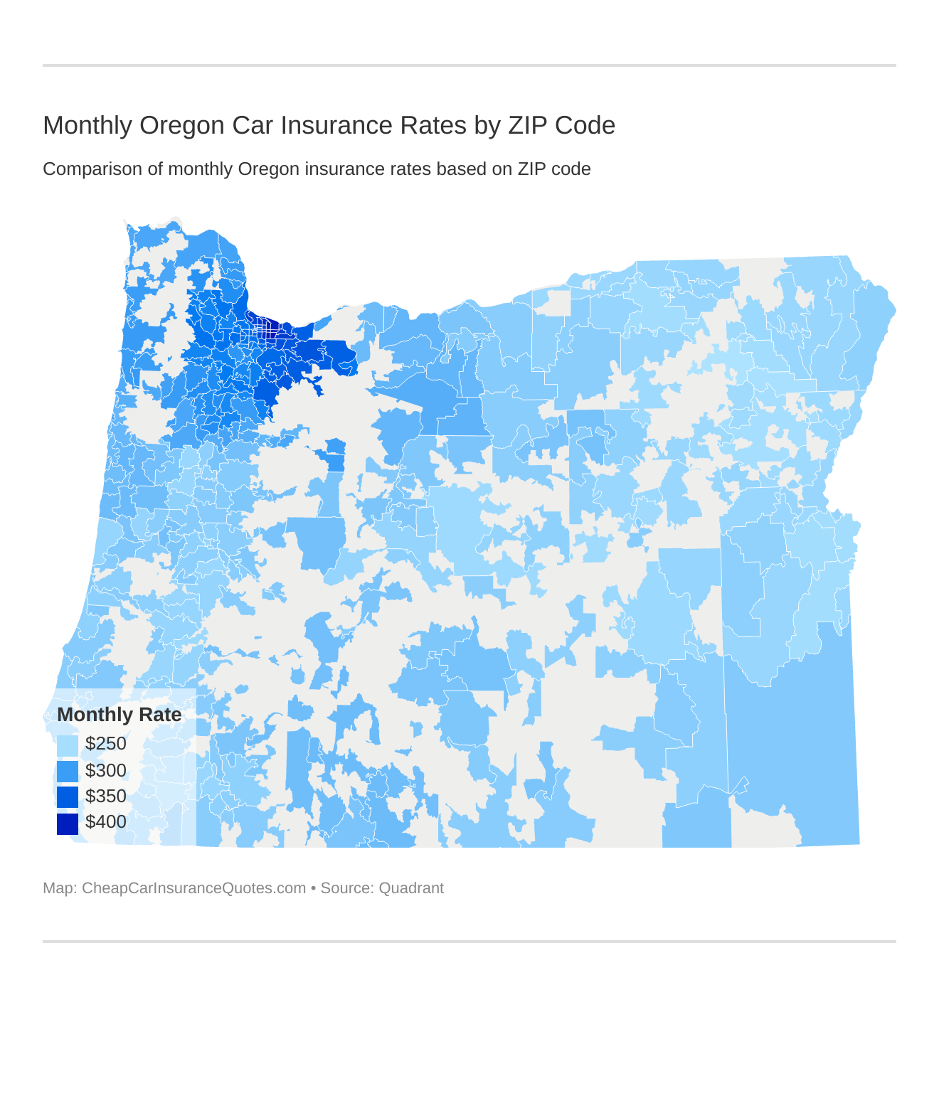 Monthly Oregon Car Insurance Rates by ZIP Code