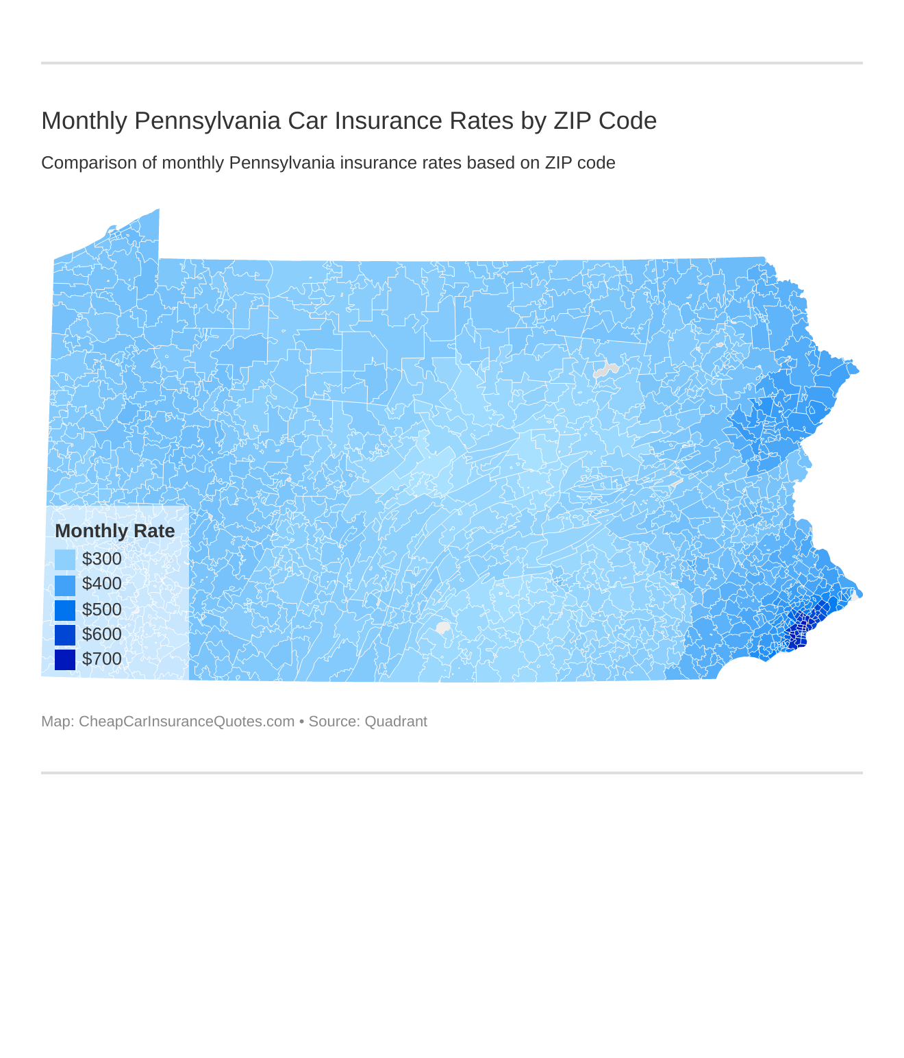 Monthly Pennsylvania Car Insurance Rates by ZIP Code