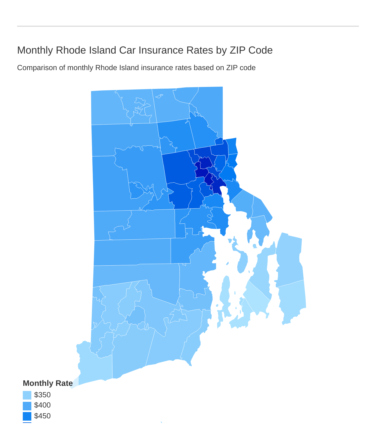 Monthly Rhode Island Car Insurance Rates by ZIP Code