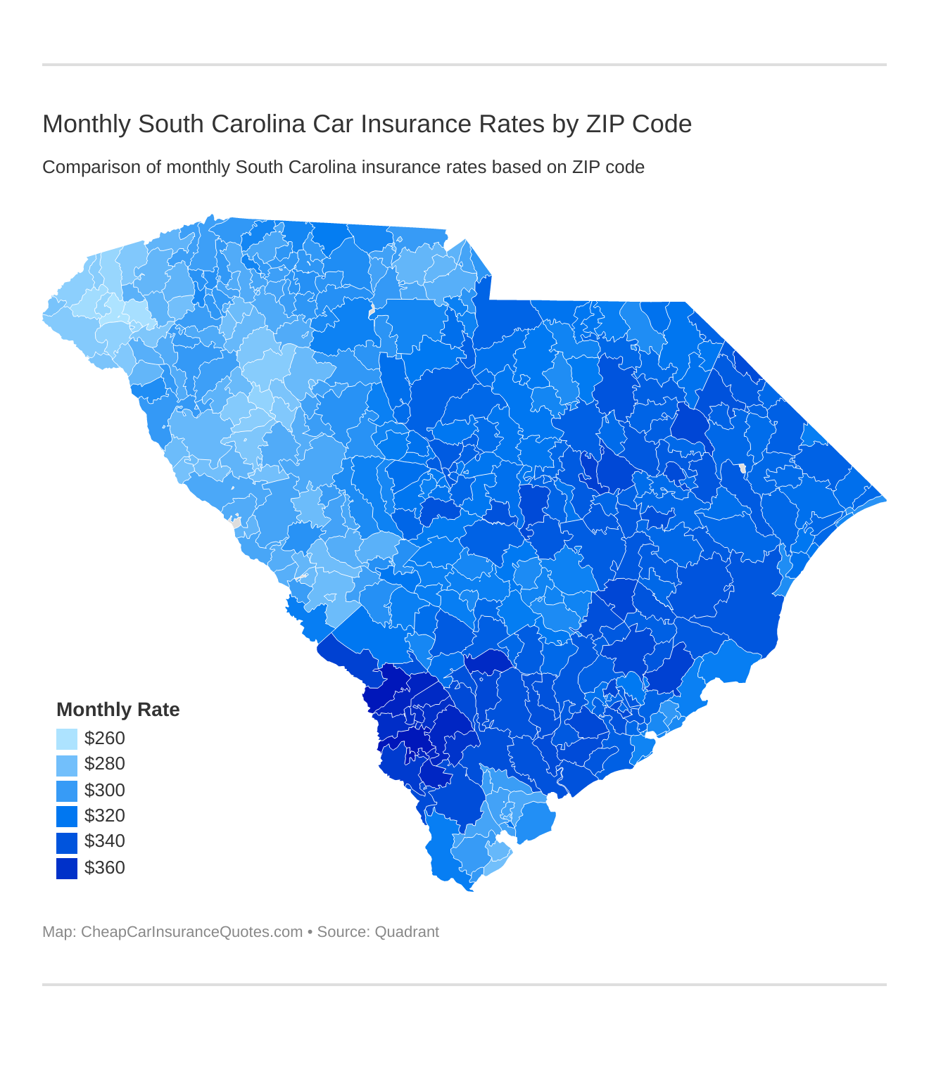 Monthly South Carolina Car Insurance Rates by ZIP Code