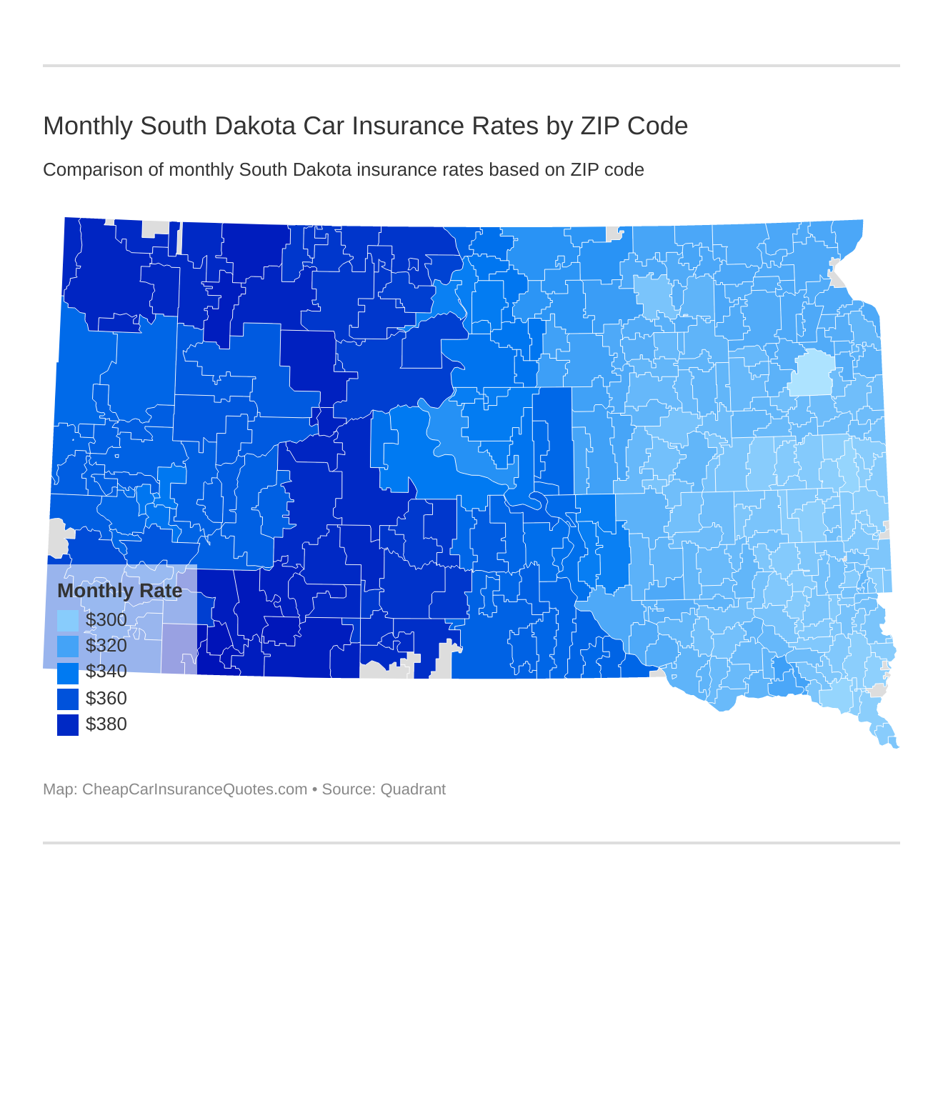 Monthly South Dakota Car Insurance Rates by ZIP Code