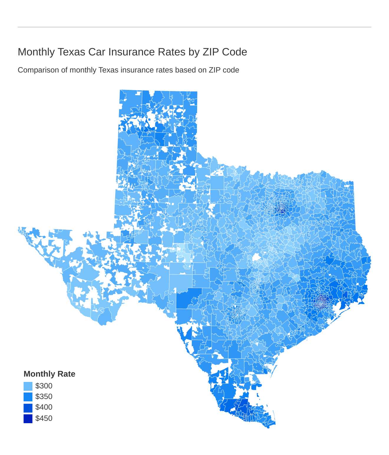 Monthly Texas Car Insurance Rates by ZIP Code