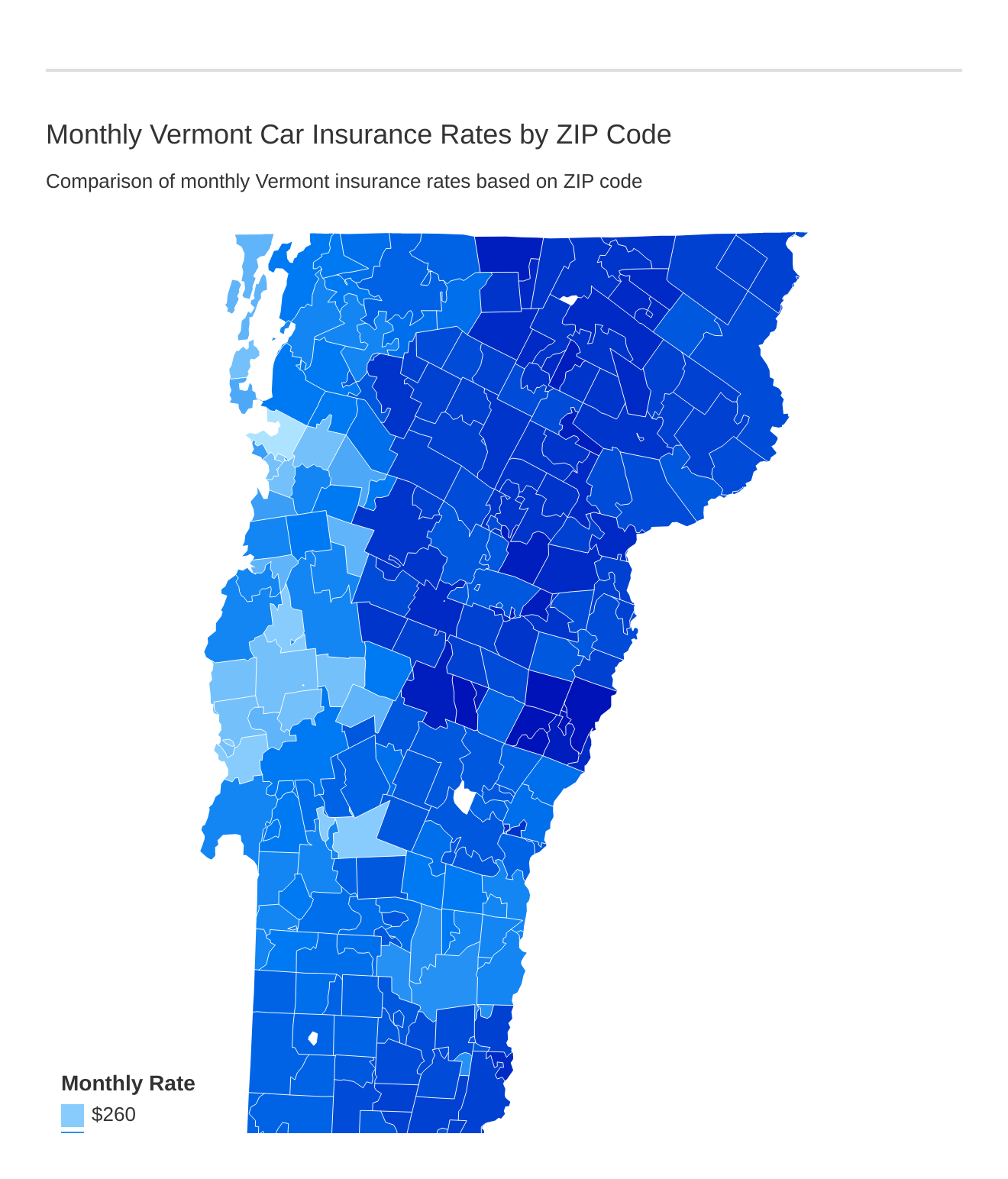 Monthly Vermont Car Insurance Rates by ZIP Code