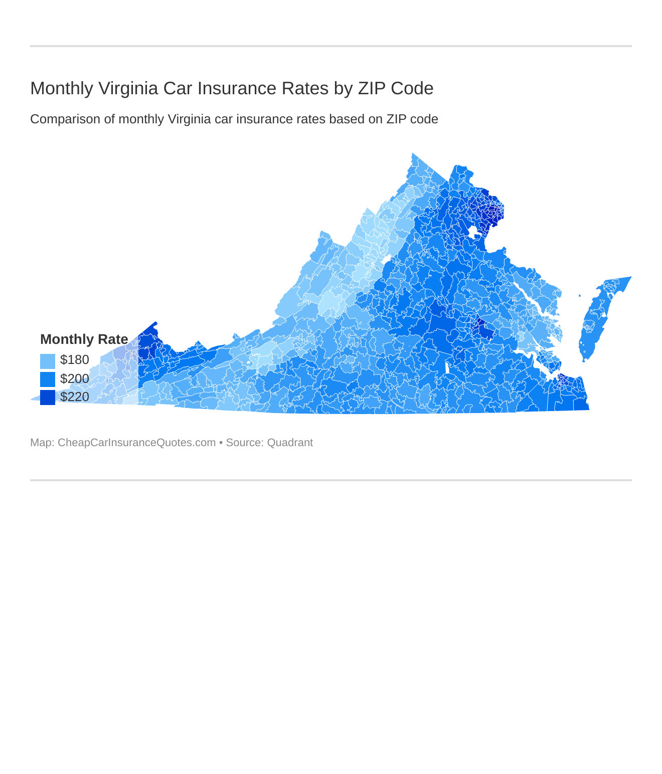 Monthly Virginia Car Insurance Rates by ZIP Code