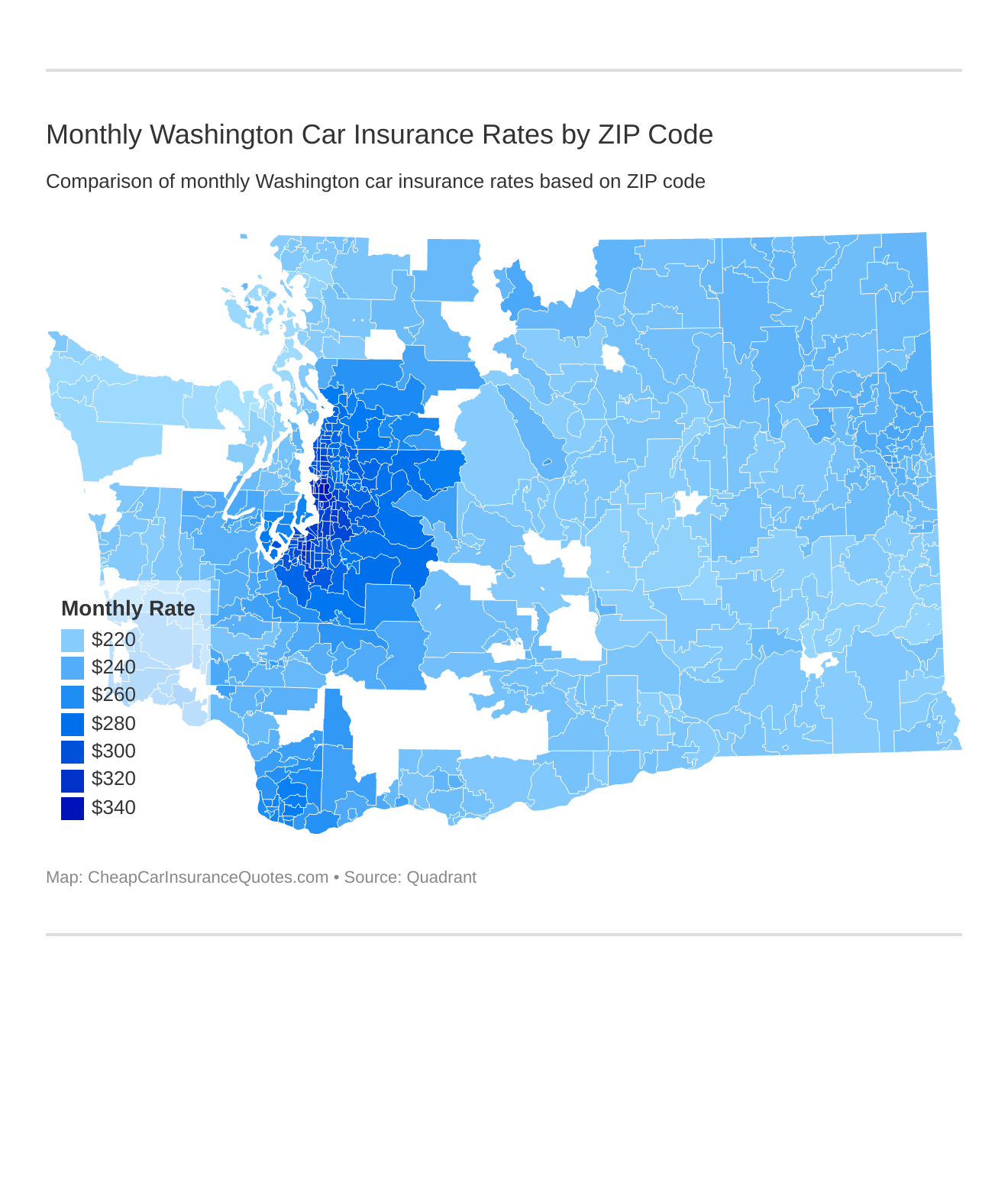Monthly Washington Car Insurance Rates by ZIP Code